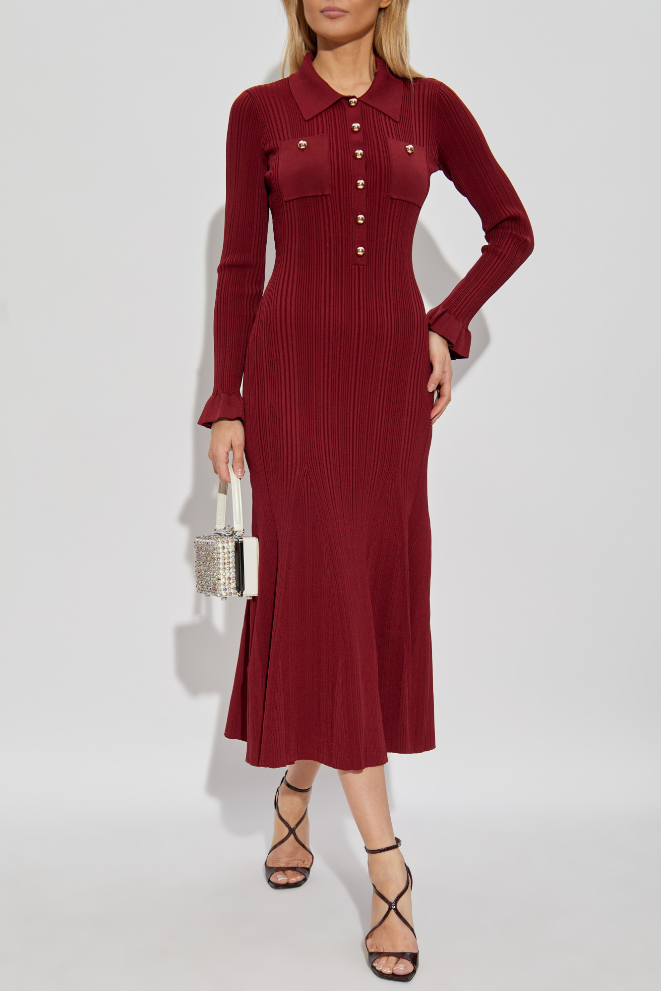 ワンピース SELF-PORTRAIT Woman Dress Violet PF25080MBU BURGUNDY Burgundy Velvet Midi Dress – self-portrait